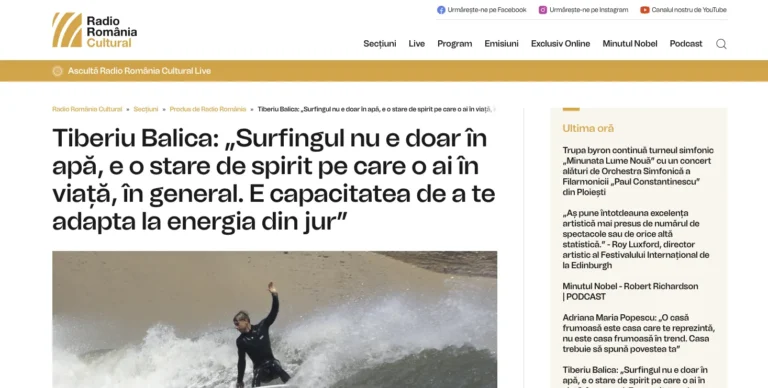 Tiberiu Balica: „Surfingul nu e doar în apă, e o stare de spirit pe care o ai în viață, în general. E capacitatea de a te adapta la energia din jur”