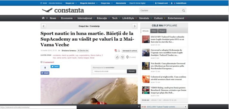 Sport nautic în luna martie. Băieţii de la SupAcademy au vâslit pe valuri la 2 Mai-Vama Veche