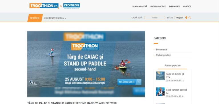 TÂRG DE CAIAC ȘI STAND UP PADDLE SECOND HAND 25 AUGUST 2018