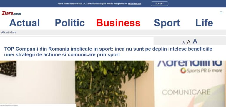 TOP Companii din Romania implicate in sport: inca nu sunt pe deplin intelese beneficiile unei strategii de actiune si comunicare prin sport