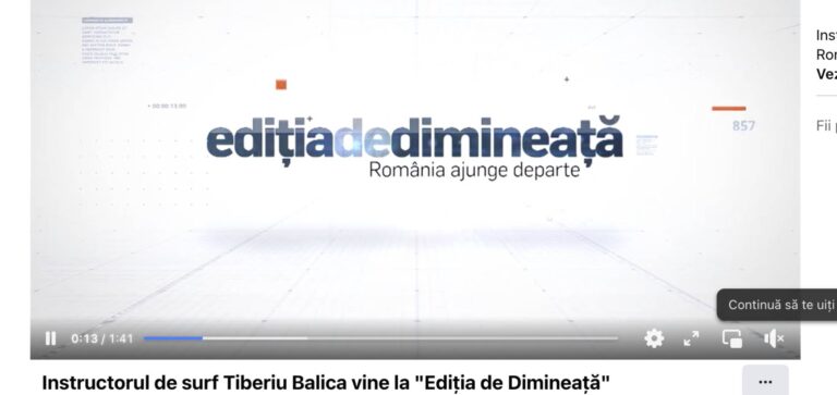 Instructorul de surf Tiberiu Balica vine la „Ediția de Dimineață”
